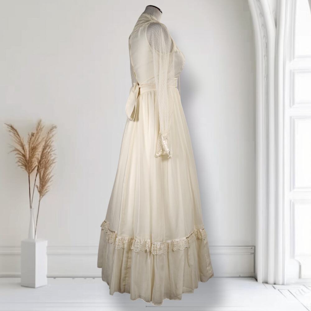 Vintage Gunne Sax Romantic Renaissance Bridal Wedding Dress Veil Petticoat Ivory - Picture 8 of 16